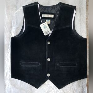 Roper Kids Boys Black Classic Cow Suede Leather Vest Snap Western - XL